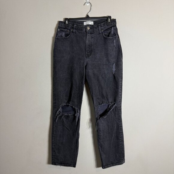 Abercrombie & Fitch Curve Love 90s Straight Ultra High Rise Jeans Women 4S Black - Picture 2 of 13